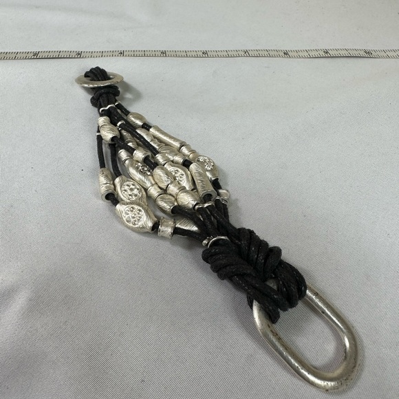 Unique braided silvertone bead rhinestone bracelet - Picture 2 of 7